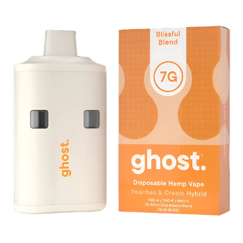 Ghost disposable hemp vape Disposable Mod and packaging on a white background