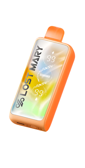 Lost Mary vape device with digital display on a white background with a front tilted view