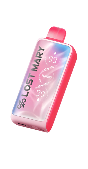 Lost Mary vape device with digital display on a white background with a front tilted view