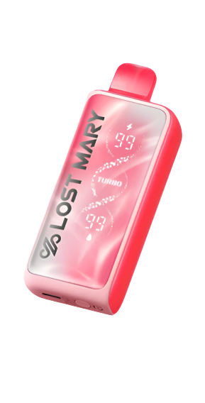 Lost Mary vape device with digital display on a white background with a front tilted view