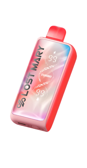 Lost Mary vape device with digital display on a white background with a front tilted view