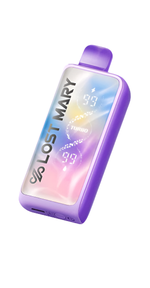 Lost Mary vape device with digital display on a white background with a front tilted view