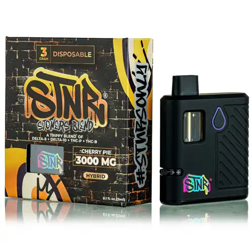 STNR disposable vape mod and packaging on a white background