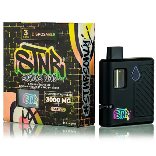 SINR disposable vape mod and packaging on a white background