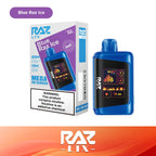 RAZ LTX Blue Raz Ice disposable vape mod and packaging on a white background from the Front View