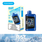 RAZ LTX Frozen Banana disposable vape mod and packaging on a white background from the Front View