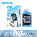 RAZ LTX Frozen Raspberry Watermelon disposable vape mod and packaging on a white background from the Front View