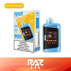 RAZ LTX Iced Blue Dragon disposable vape mod and packaging on a white background from the Front View