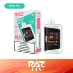 RAZ LTX Miami Mint disposable vape mod and packaging on a white background from the Front View