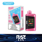 RAZ LTX Pink Lemonade Minty O's disposable vape mod and packaging on a white background from the Front Views