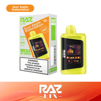 RAZ LTX Sour Apple Watermelon disposable vape mod and packaging on a white background from the Front View