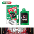 RAZ LTX Watermelon Ice disposable vape mod and packaging on a white background from the Front View