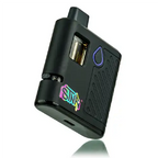 Black vape disposable mod with colorful logo on a white background back image