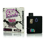 black disposable vape mod pen and packaging on a white background