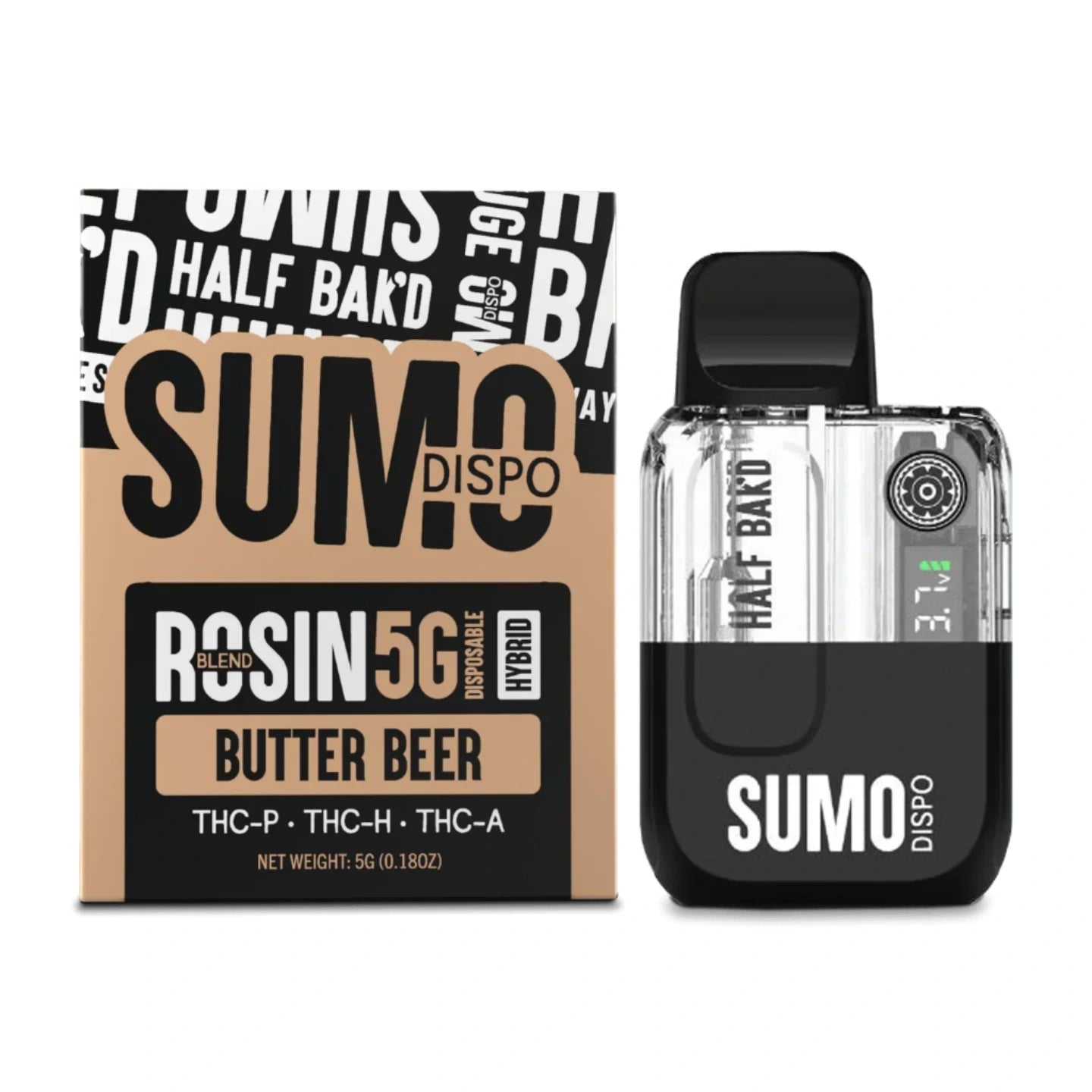 Sumo Dispo vape disposable mod device with packaging on a white background front view